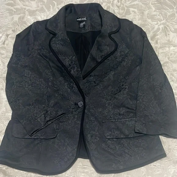 Wet Seal SZ L Black Floral Single Button Front Blazer - Picture 11 of 15